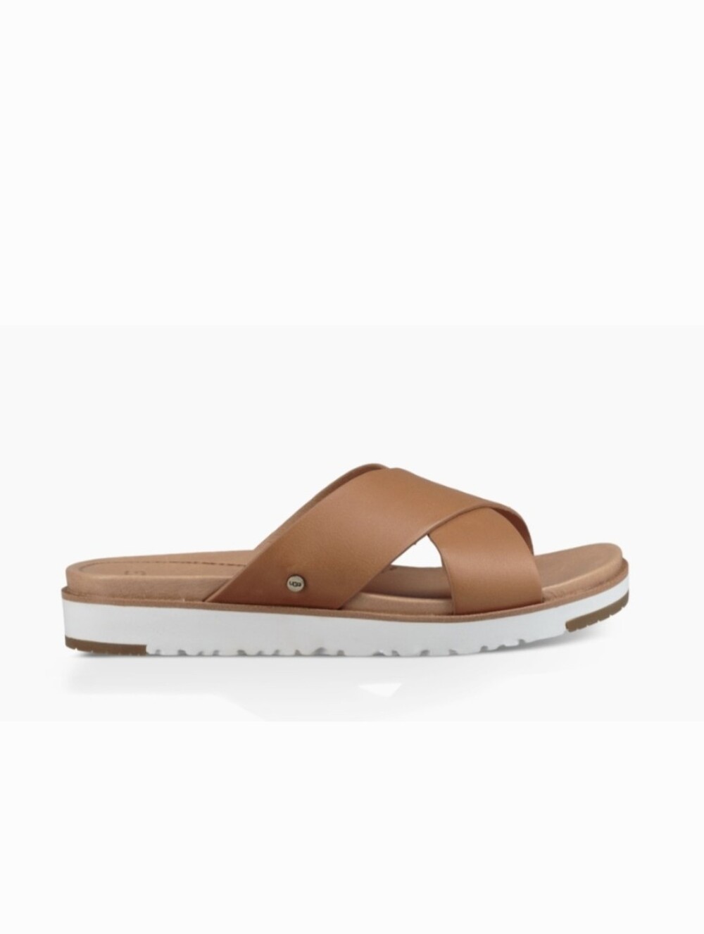 UGG Kari Women's Crossover Leather Slide Sandal in Cognac Size 7.5